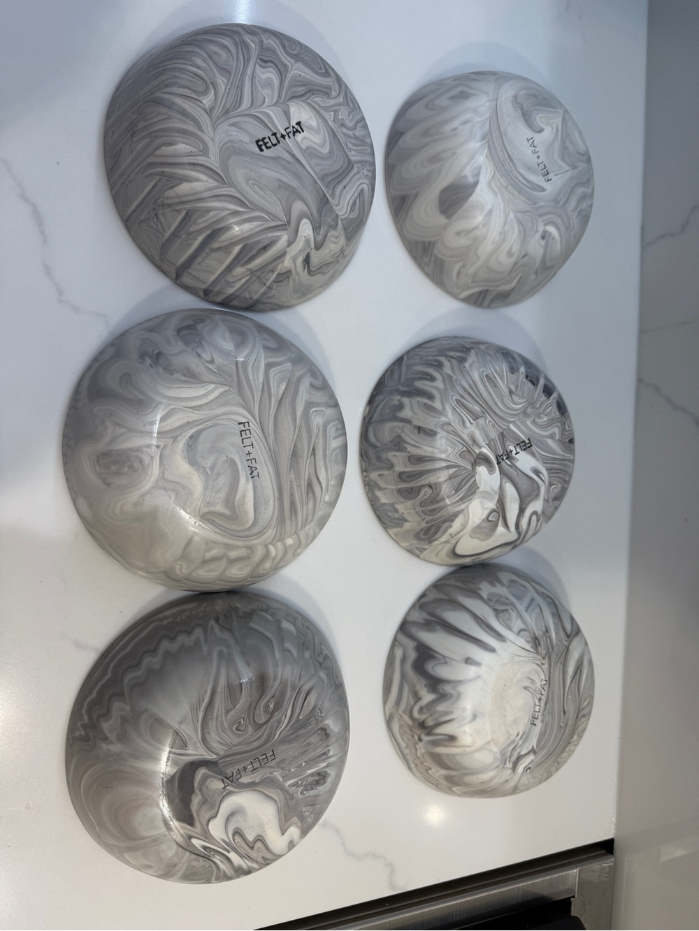 FELT + FAT Marbled Ceramic Bowls - Cream & Gray (Set of 6)